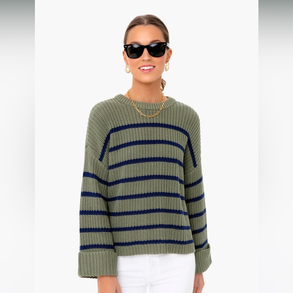 525 America Olive and Navy Striped Sweater